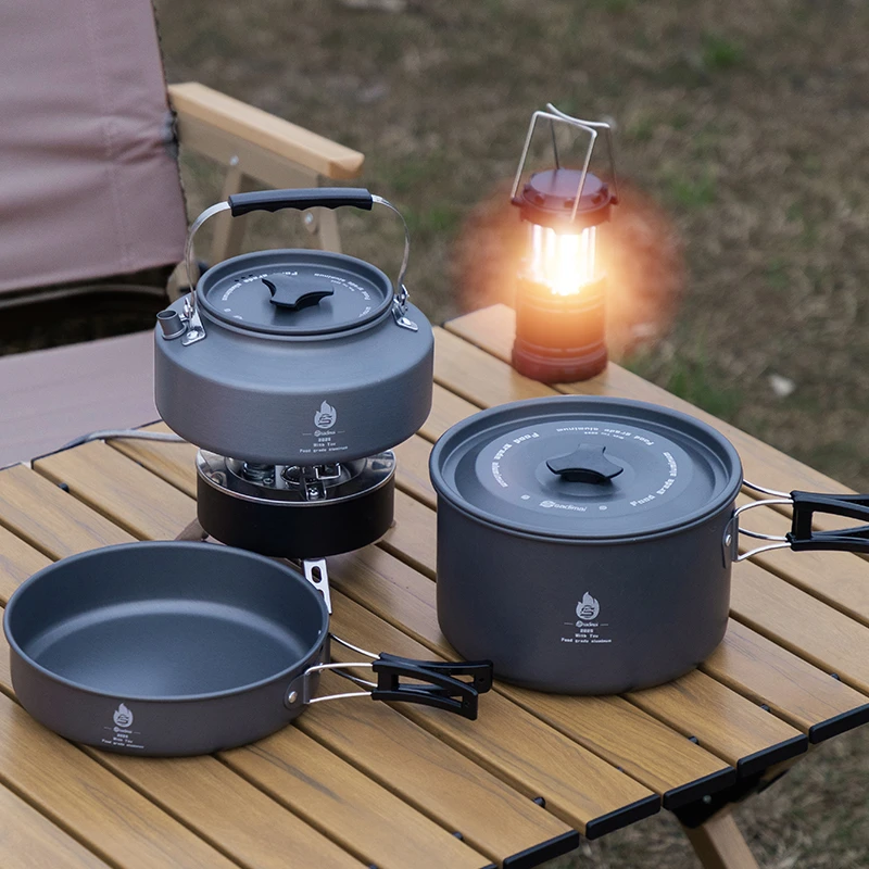 户外露营炊具大号套锅便携烧水壶煎锅野炊轻量锅具全套