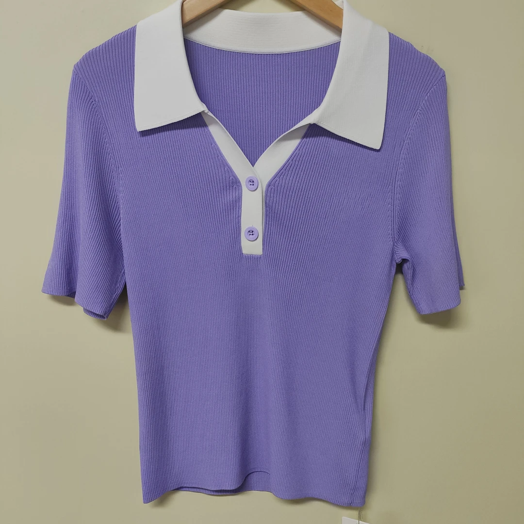 【浅紫色】25年新款休闲v领条纹假两件套头针织衫（BM061）【623】