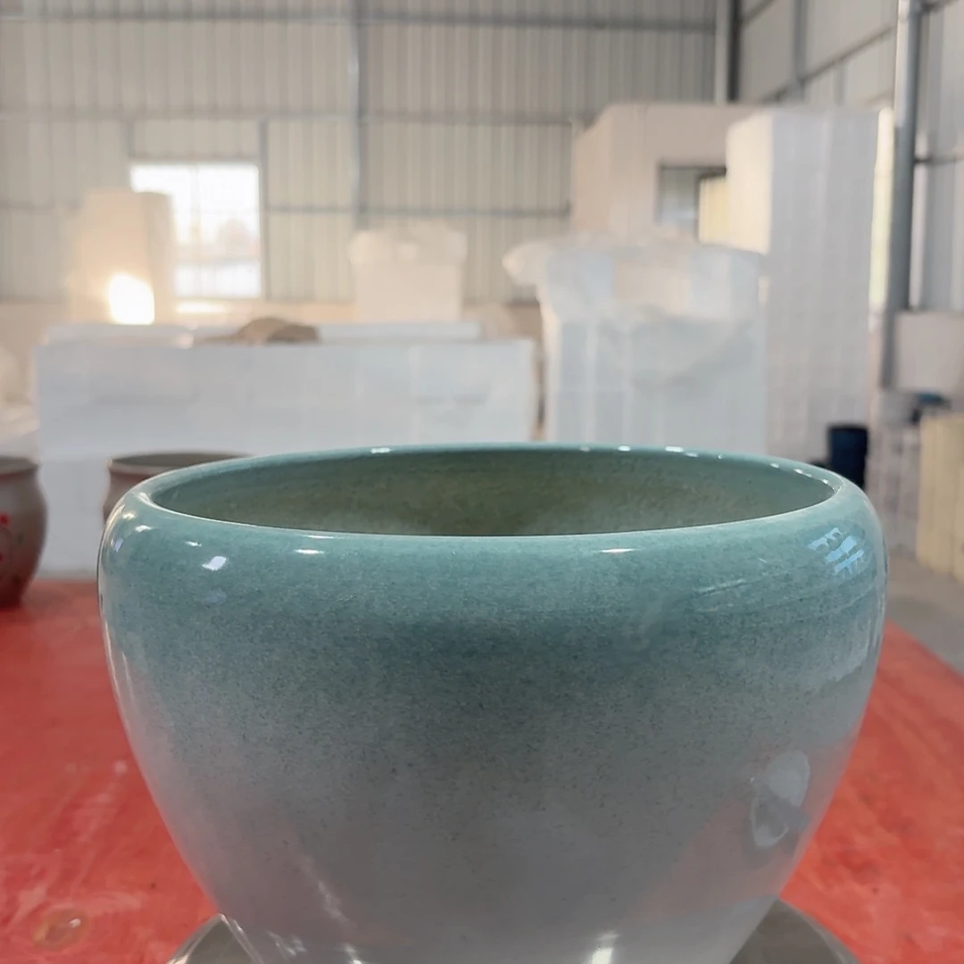 陶瓷花盆渐变绿苹果盆口径25高度18