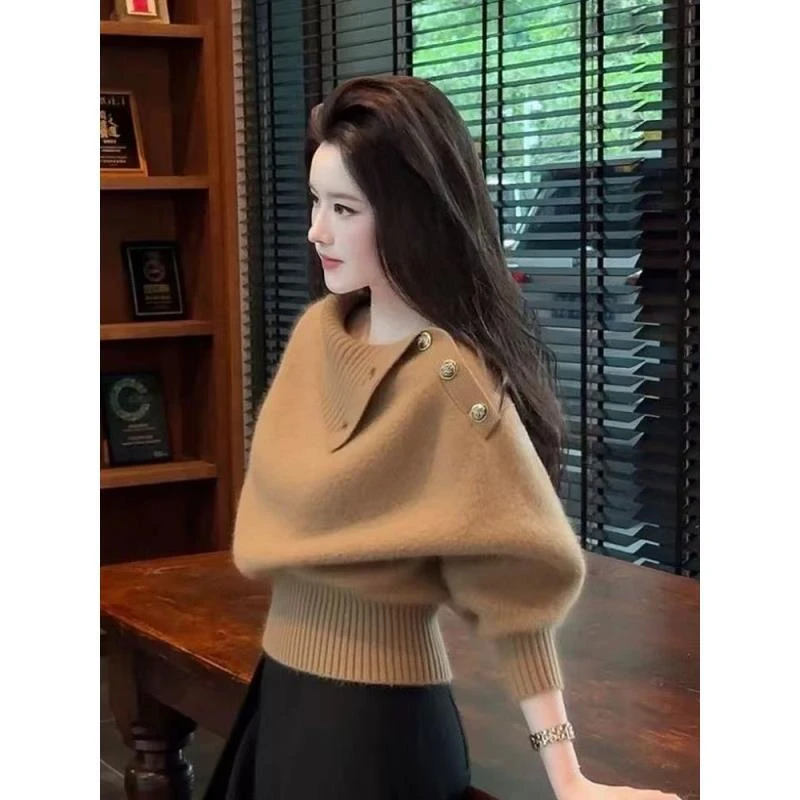 2025新款秋冬时尚轻熟气质淡人高知穿搭氛围感巨好看棕色针织上衣