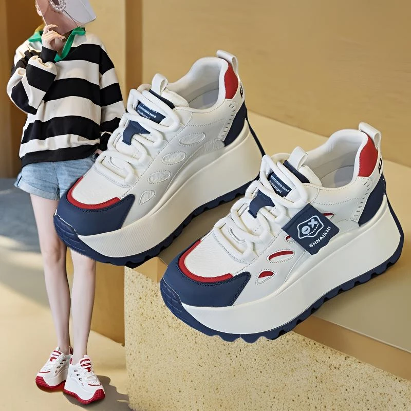 内增高7cm不累脚休闲老爹鞋女ins韩版厚底真皮松糕鞋2025秋季爆款