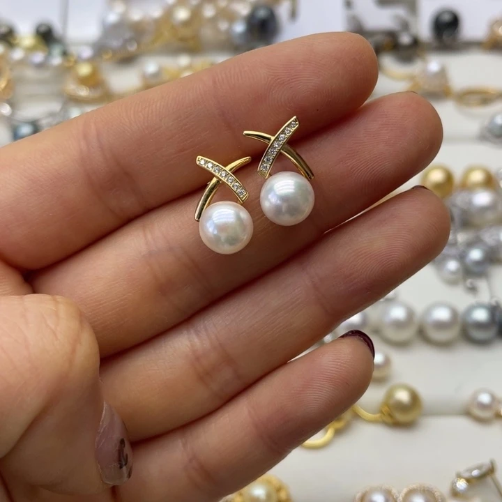 海水珍珠耳饰银S925镶嵌