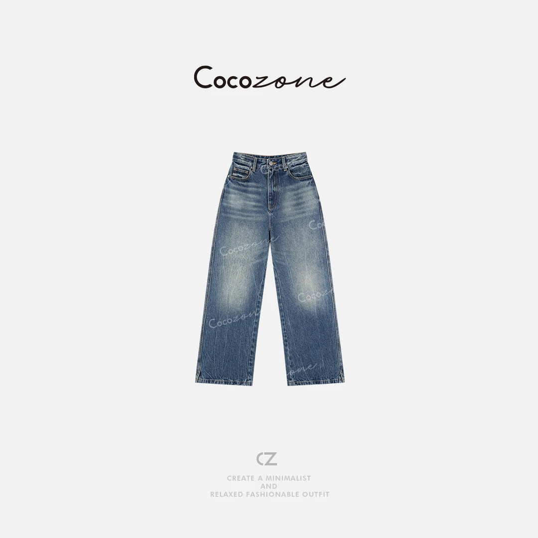 COCO ZONE 刘一一 “柯林斯”100棉复古水洗直筒牛仔裤ACD1A0001