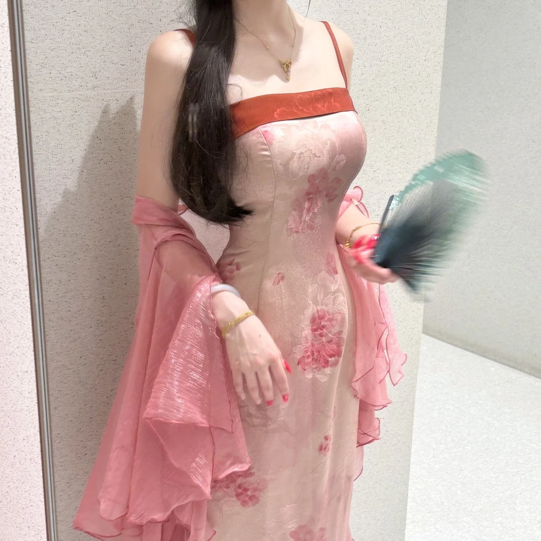 LHMknk1画报夫人原创自制新中式国风夏季显瘦无袖连衣裙 水粉胭脂