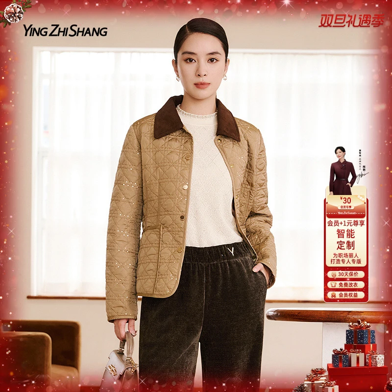 赢智尚2025秋冬新款橡木驼色高级复古贵气短款棉服外套ZQ00099