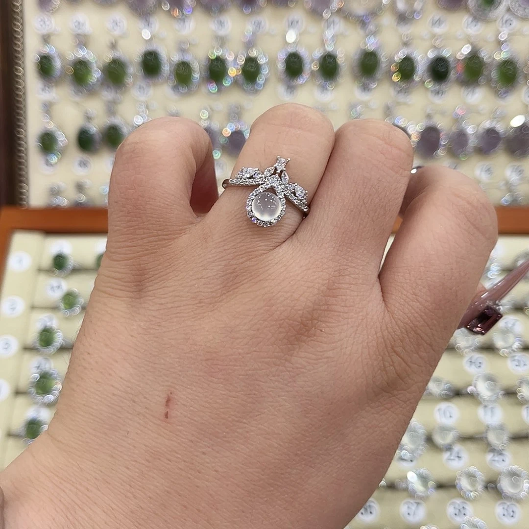 蛇纹石玉银S925镶嵌戒指