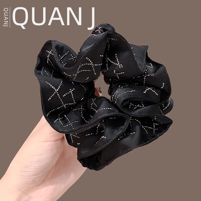 新款黑色点钻大肠发圈女气质轻奢超大号扎头花时尚扎丸子头绳发饰