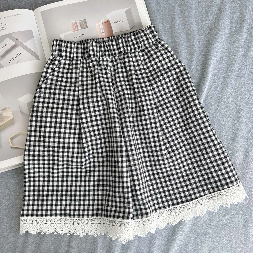 【格子蕾丝休闲裤 小乐妈咪】婴儿童春秋休闲宽松宝宝夏季裤子E2