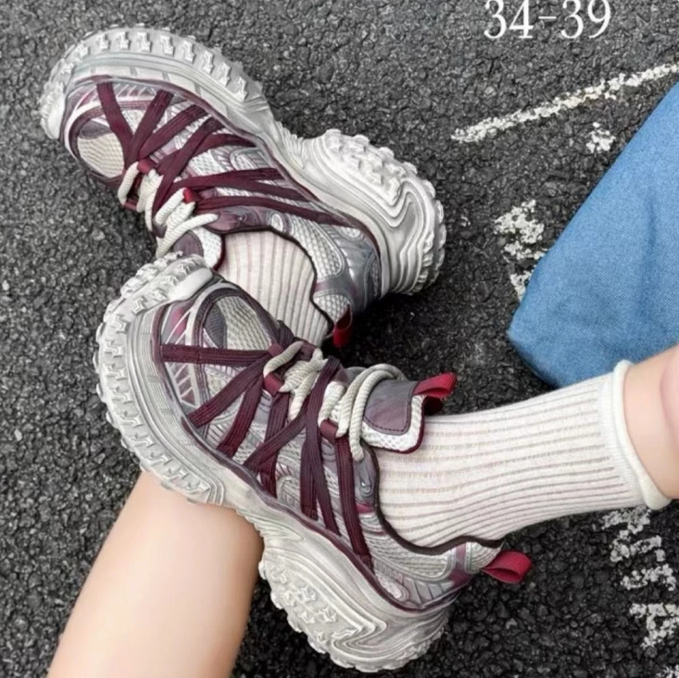 曼莎露迪蜘蛛老爹鞋女真皮复古做旧脏脏轮胎榴莲厚底休闲运动鞋潮