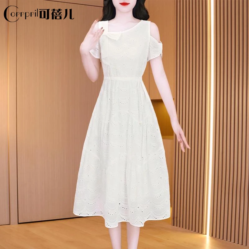 【可蓓儿】今年流行一字肩减龄连衣裙女夏2025新款爆款气质小个裙子
