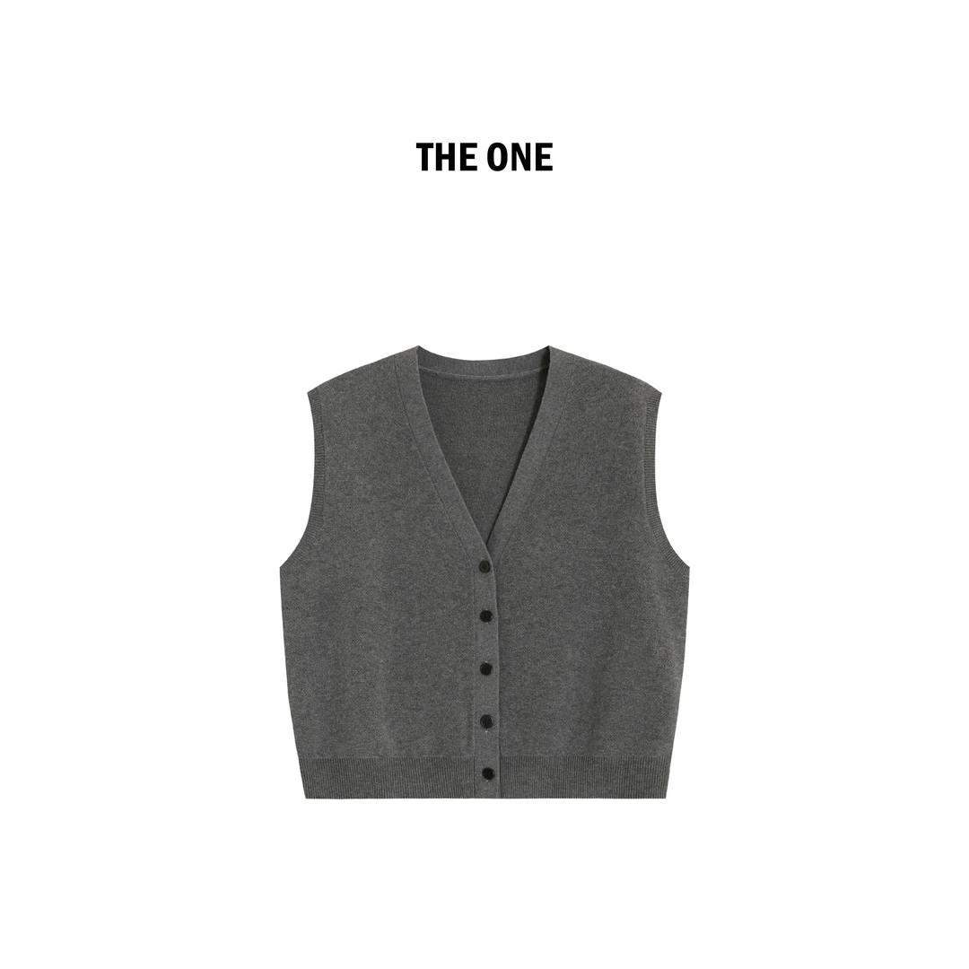 【AZE JIA】简序 灰色知识分子风V领排扣无袖针织马甲背心CC50831J1