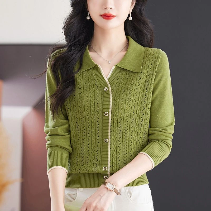 2025早秋新款女装针织衫上衣洋气漂亮polo小衫翻领毛衣打底衫春秋