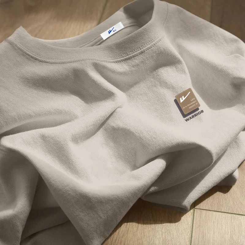 回力纯棉长袖男秋季美式复古沙色t恤重磅正肩宽松内搭圆领打底衫