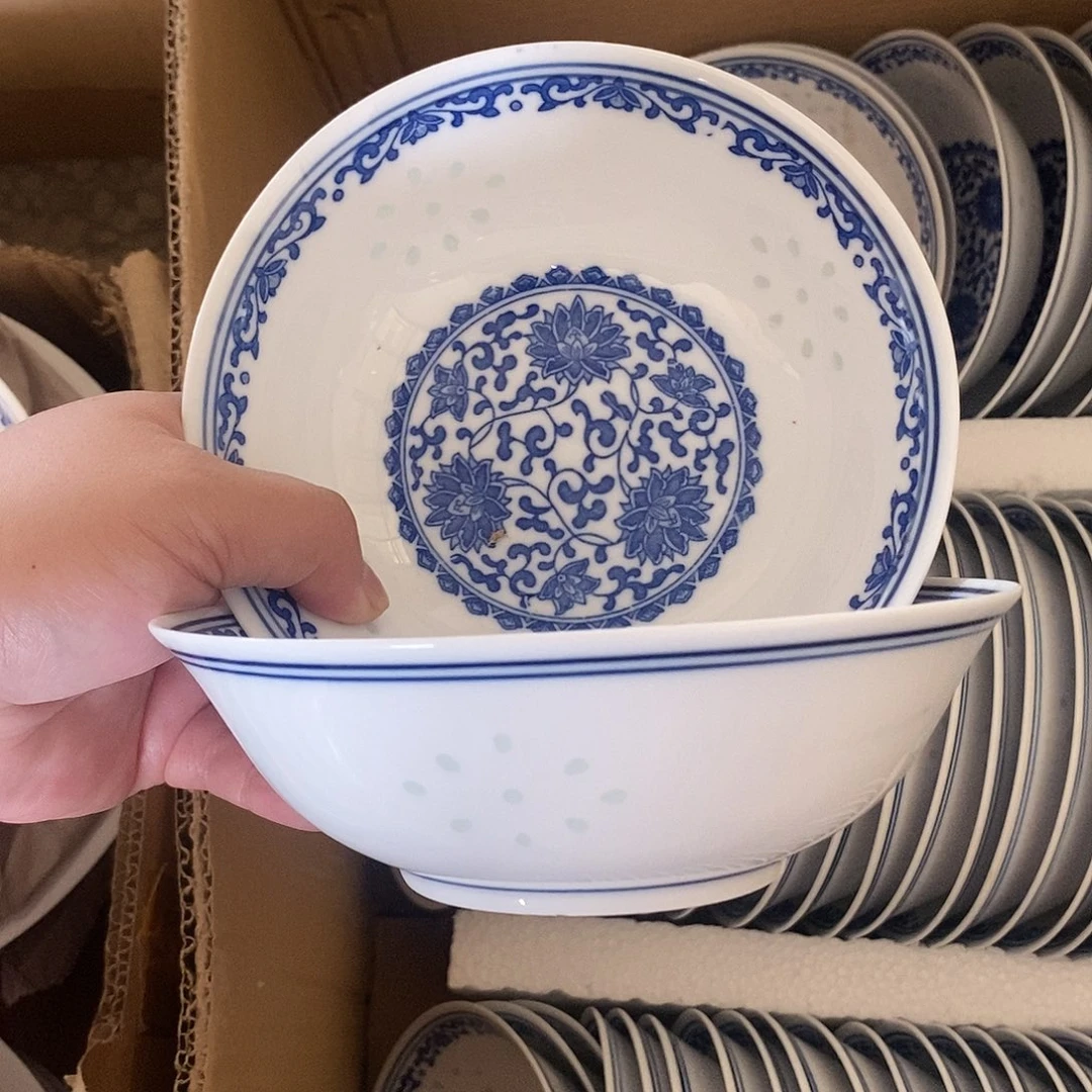 摆件6寸青花玲珑瓷碗