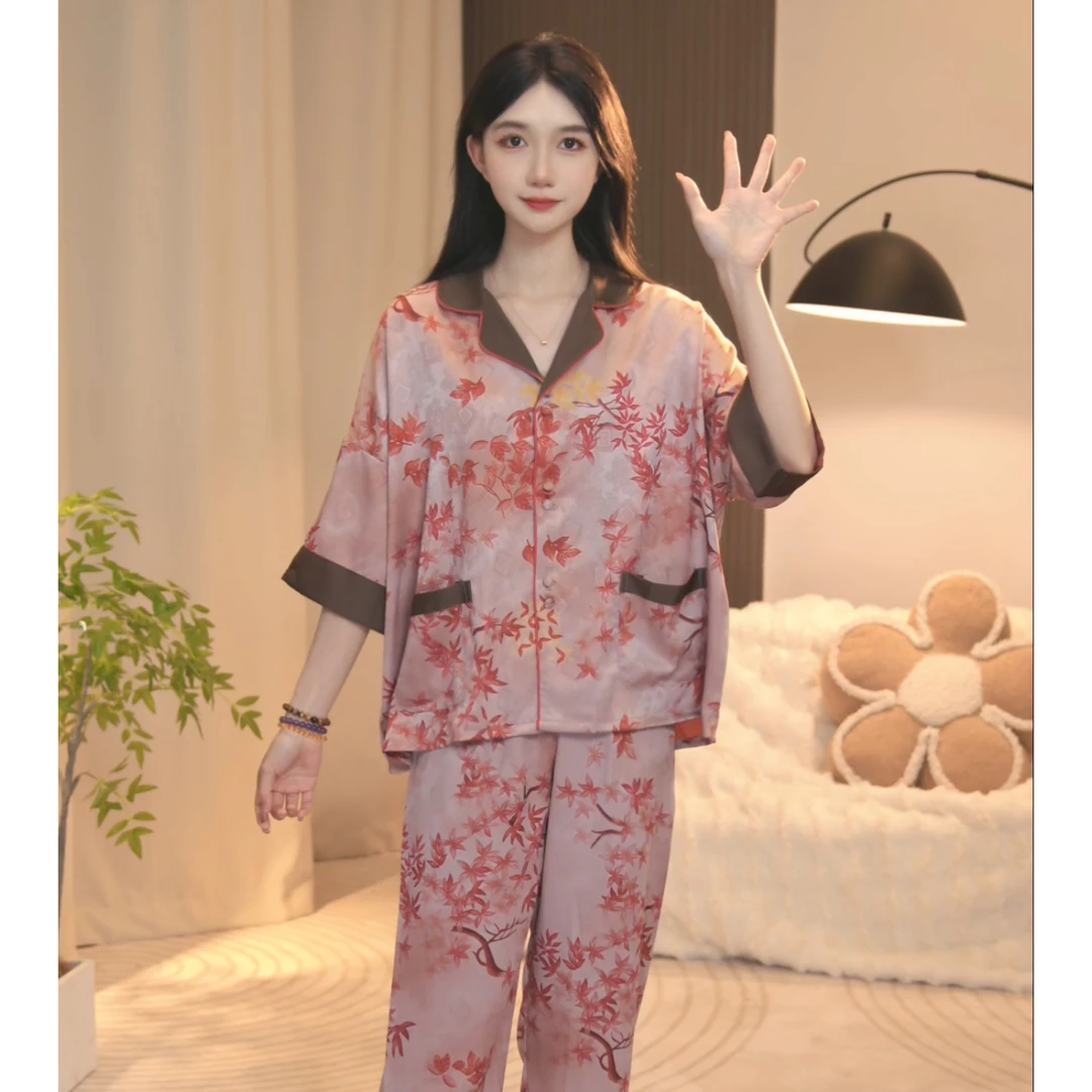 琪琪家新款春夏款时尚舒适休闲睡衣女士套装可外穿家居服BQQ