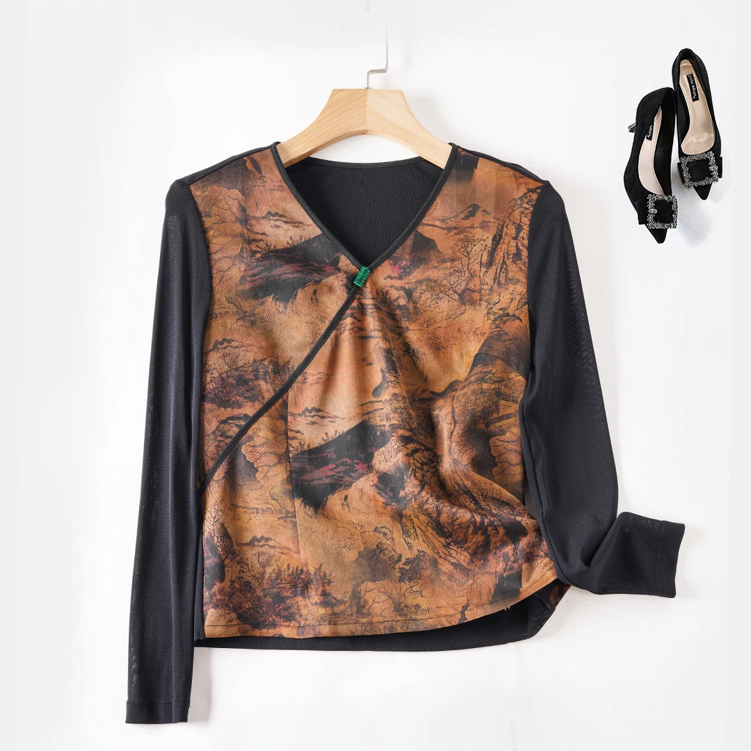 100%桑蚕丝人字纹香云纱保暖高端女装复古上衣中式衬衫女士长袖