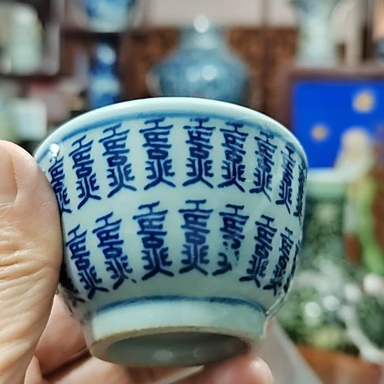 摆件青花花鸟杯一