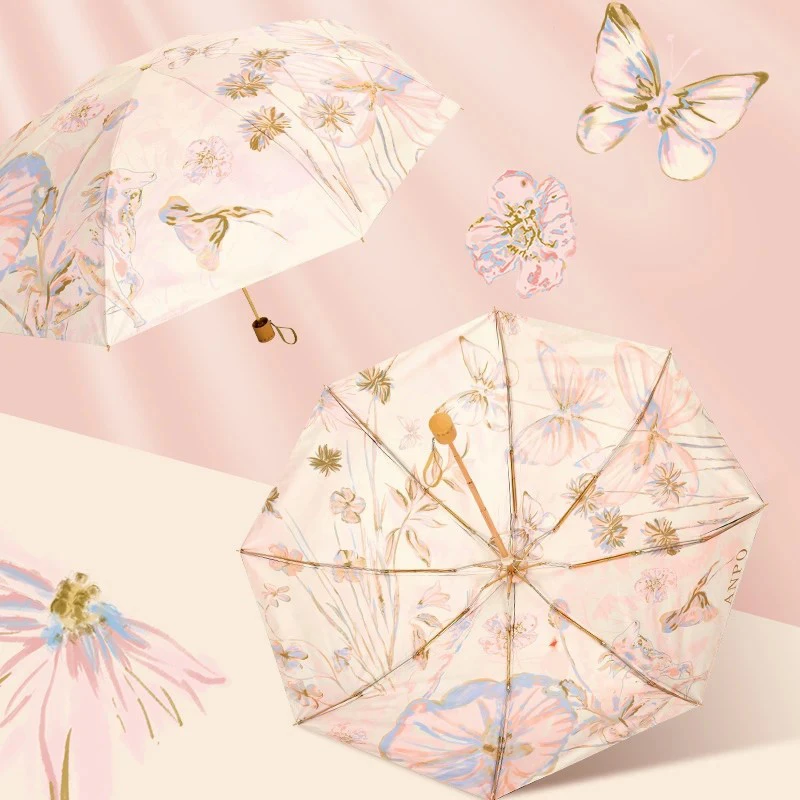 国风遮阳伞黑胶防紫外线太阳伞学生油画伞小巧便携小清新晴雨两用