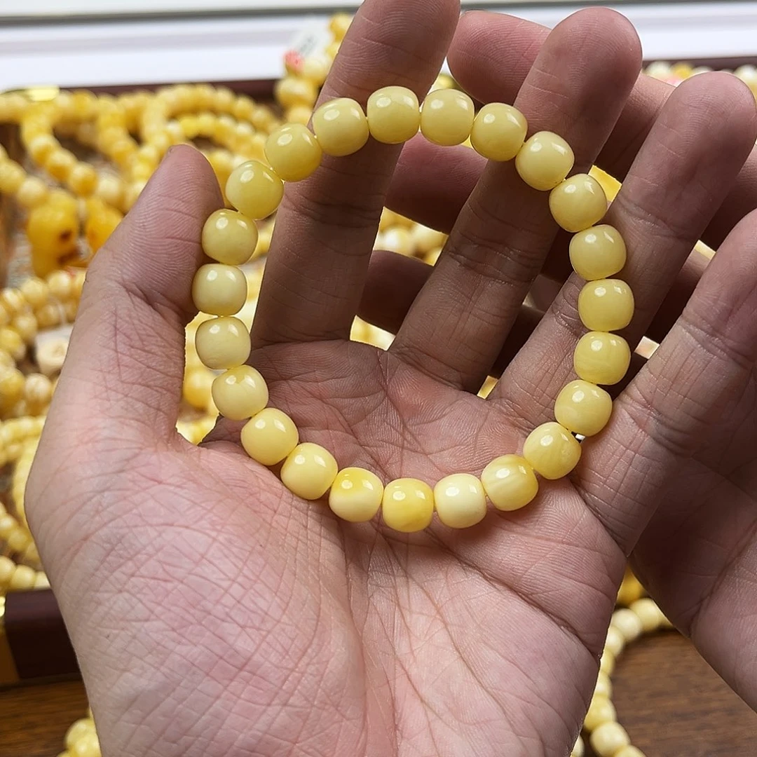 蜜蜡未镶嵌手串奶白浓蜡9.5mm*9mm精工高桩
