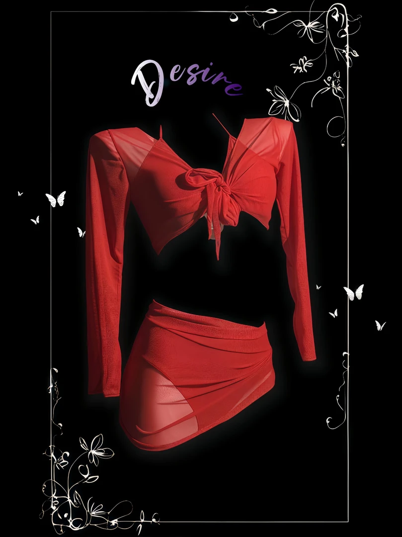 【Desire】《红绡艳纱》性感纯欲大红色显白沙滩club DJ gogo四件套
