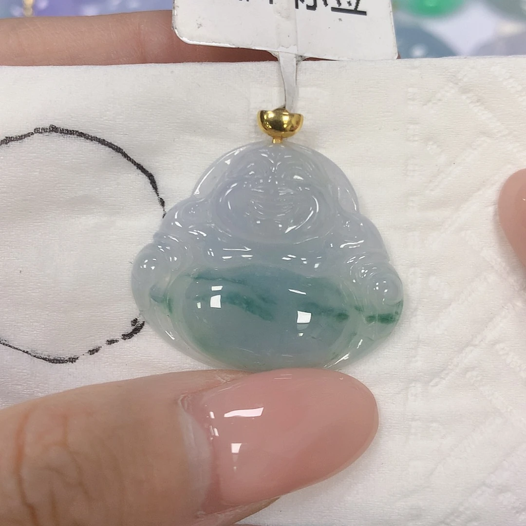 颈饰18K金镶嵌翡翠天然缅甸A货翡翠百元以上9米证书费自理