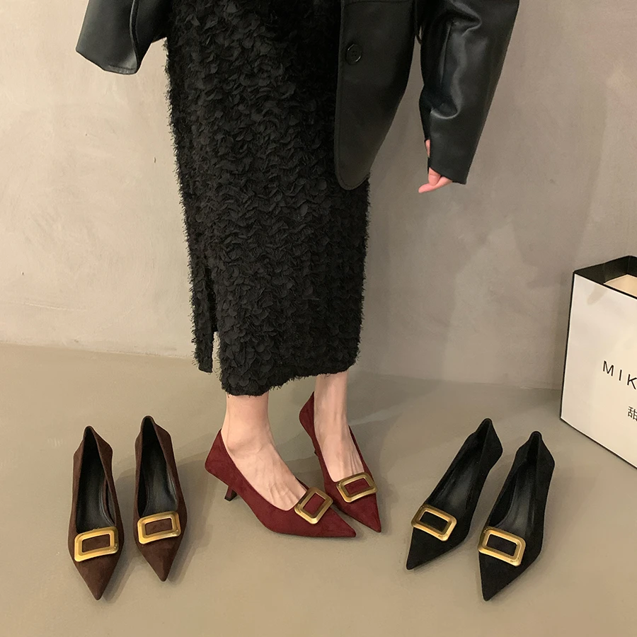 【万达撤柜】法式高跟鞋女秋冬季新款黑色工作鞋气质名媛尖头浅口