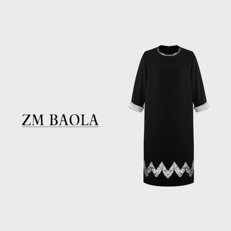 ZM BAOLA【闪耀】秋季新品 亮片刺绣工艺显瘦气质连衣裙BN8018-S4