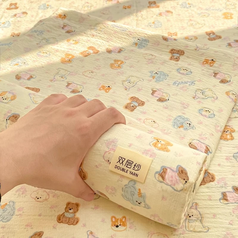 A类卡通风双层纱床单单件卡通儿童被单人学生宿舍三件套非全纯棉3