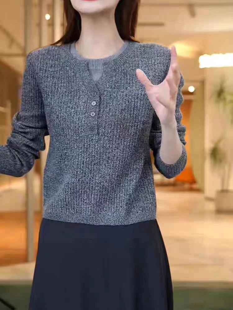冬季撞色拼接设计感假两件长袖针织衫洋气减龄百搭内搭打底衫上衣