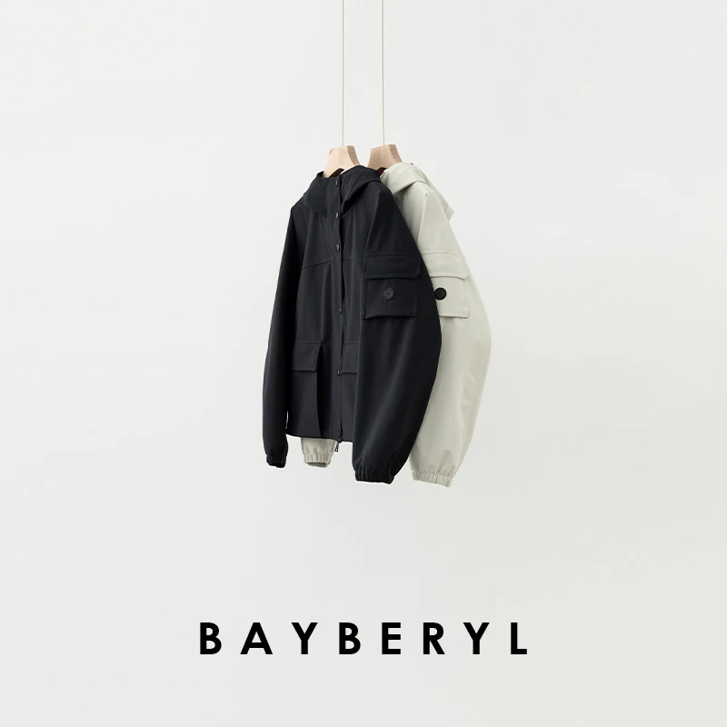BAYBERYL老贝蒙蒙*户外休闲拼红休闲秋口袋连帽外套MF5F0252-7/26