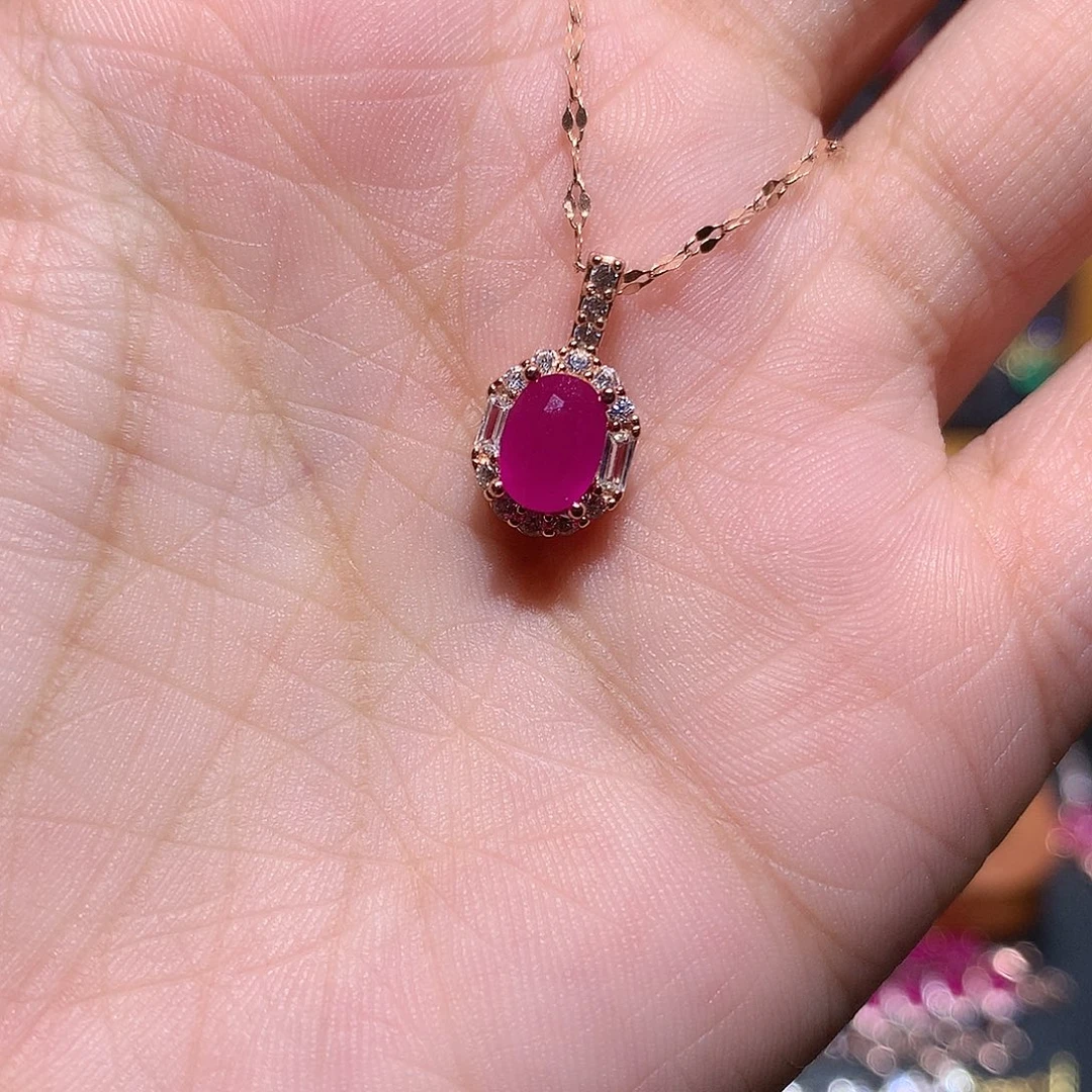 红宝石吊坠(赠链)银S925镶嵌