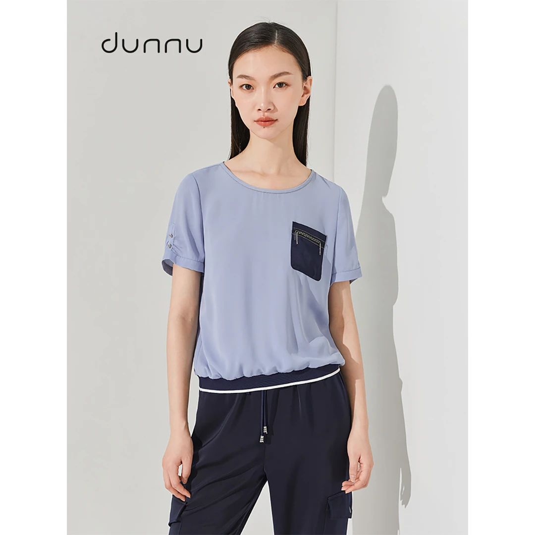 dunnu敦奴圆领短袖休闲宽松雪纺t恤上衣女简约DQ230912