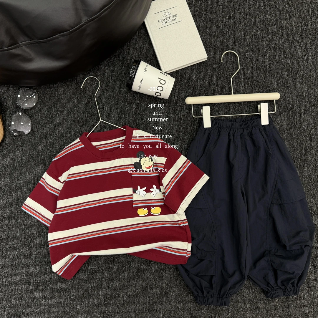 现货-儿童夏季新款条纹T恤D-6059欧若风穿搭休闲宽松男童女童上衣