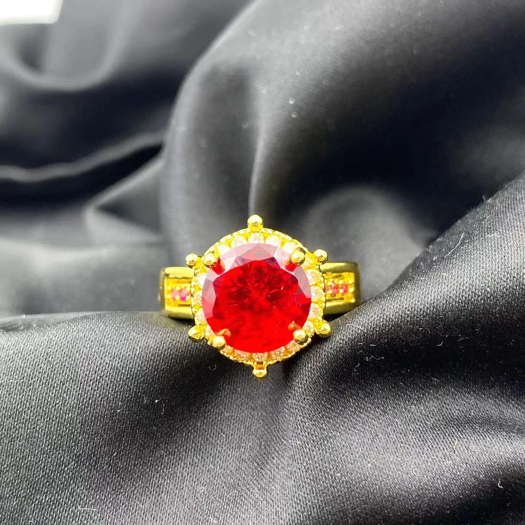 红宝石满钻轻奢四爪鸽子蛋戒指C1349（合成培育）赠包装合金