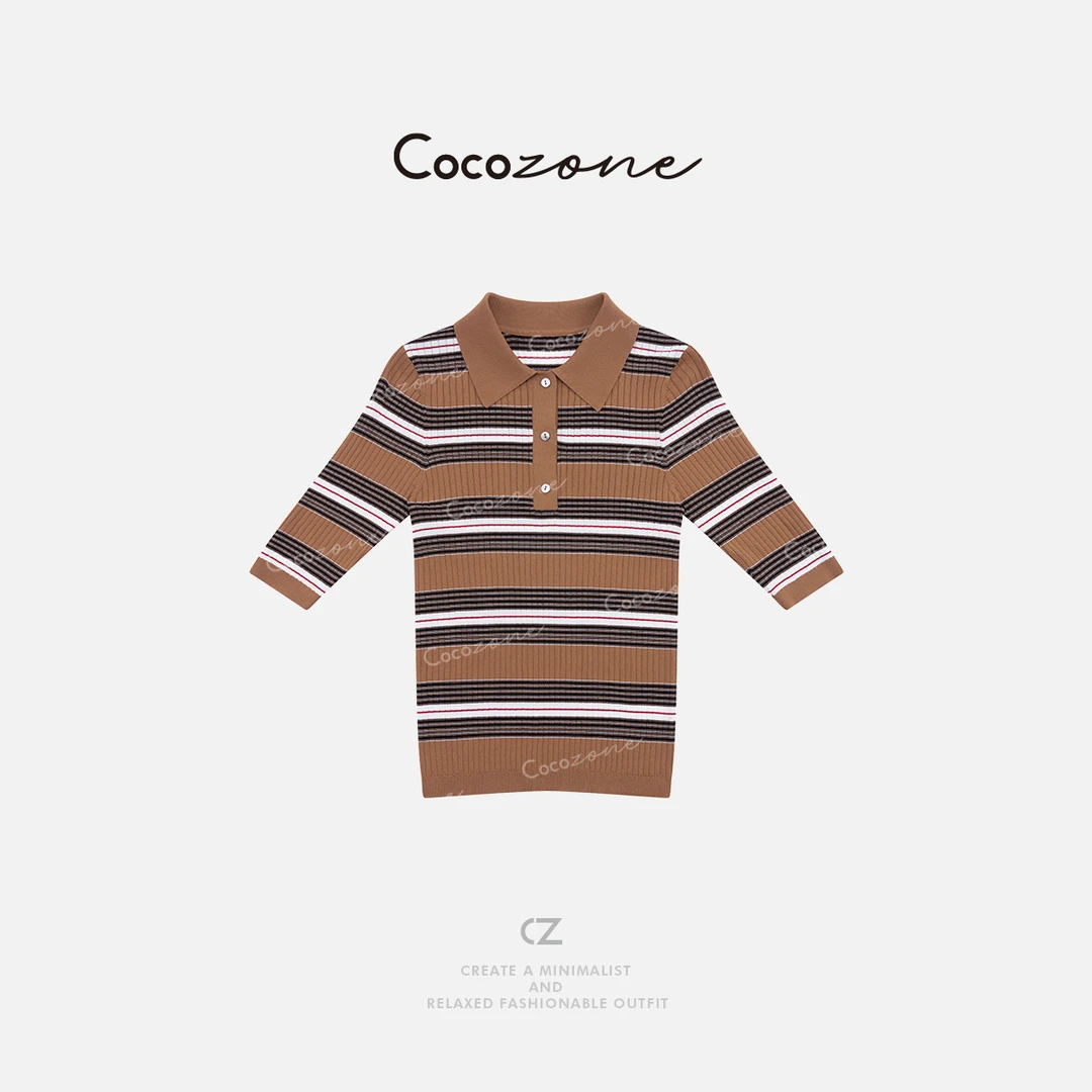 COCO ZONE 刘一一 【人丝混纺】复古撞色条纹毛织上衣CD1A0800