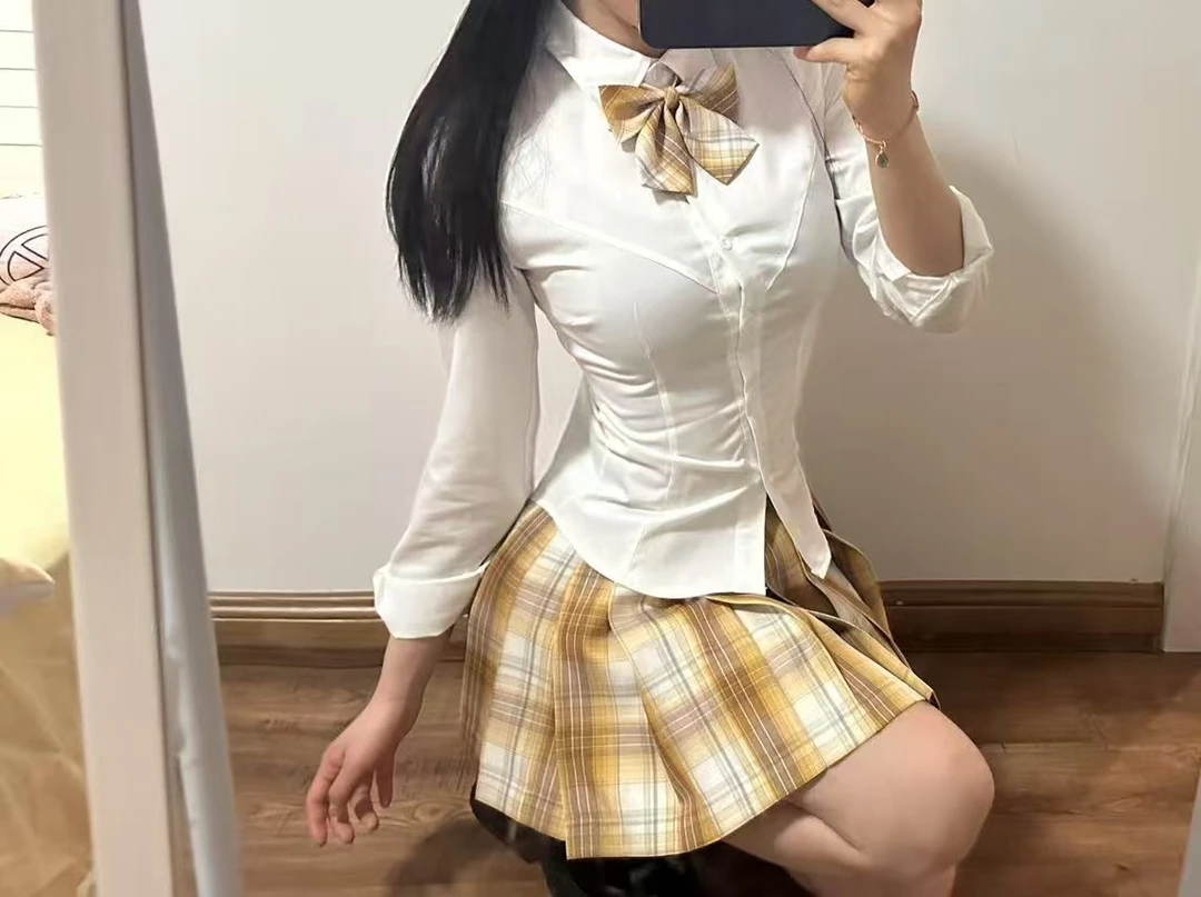 树洞猫原创jkV胸收腰衬衫长短袖制服叠穿时尚少女夏季纯欲纯欲