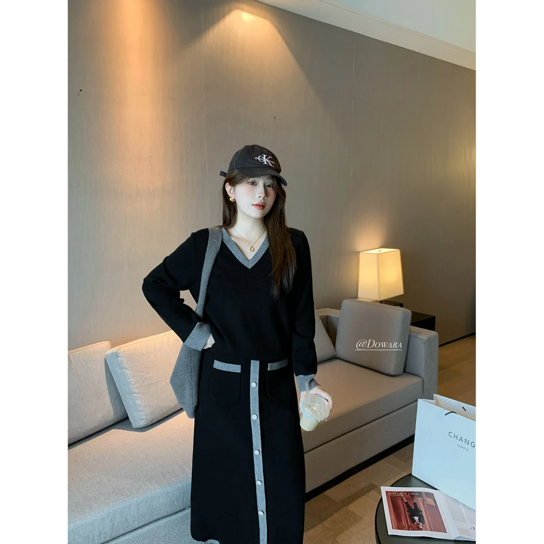 大婉酱微胖定制气质小香风毛衣早春休闲半身裙针织套装 6415D