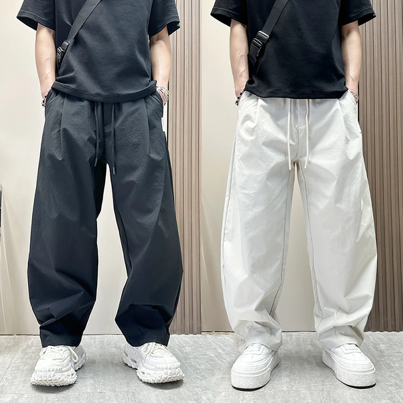 美式复古cleanfit圆月弯刀休闲裤男款夏新款宽松垂感阔腿直筒裤子