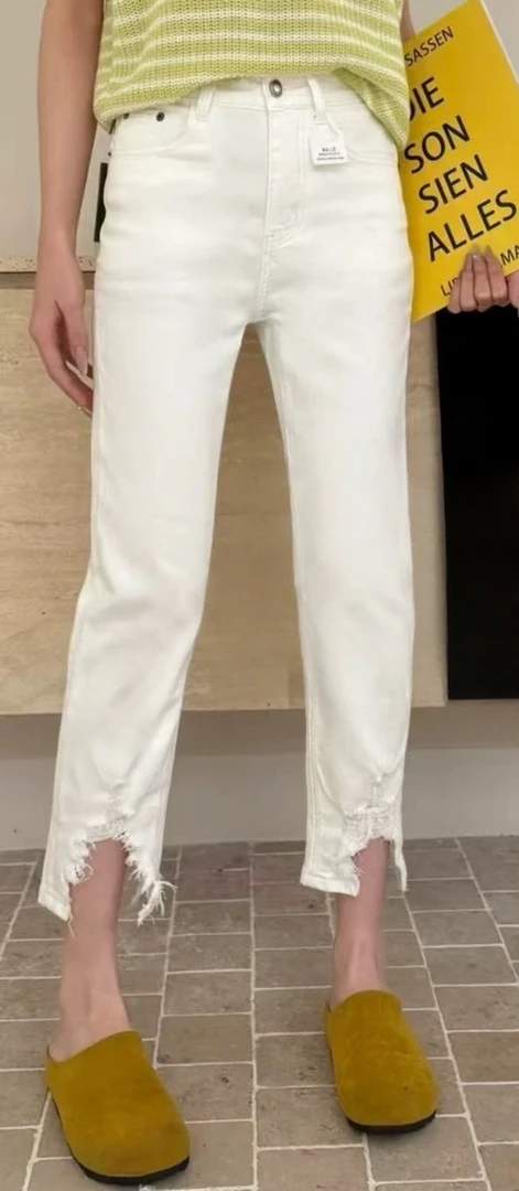 Manmi 复古水洗破边弹力牛仔烟管裤 7361（K2）