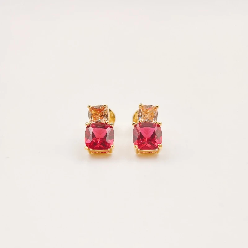 铜合金合成锆石耳饰 【1814】【玫瑰恋人】方形设计感耳钉