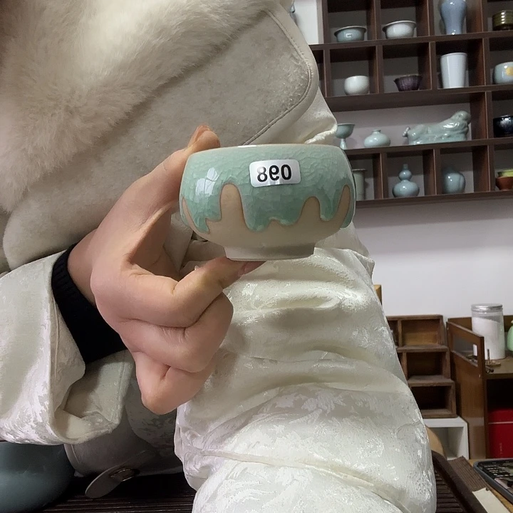 杯098雪花冰片流釉禅定杯手工一级品