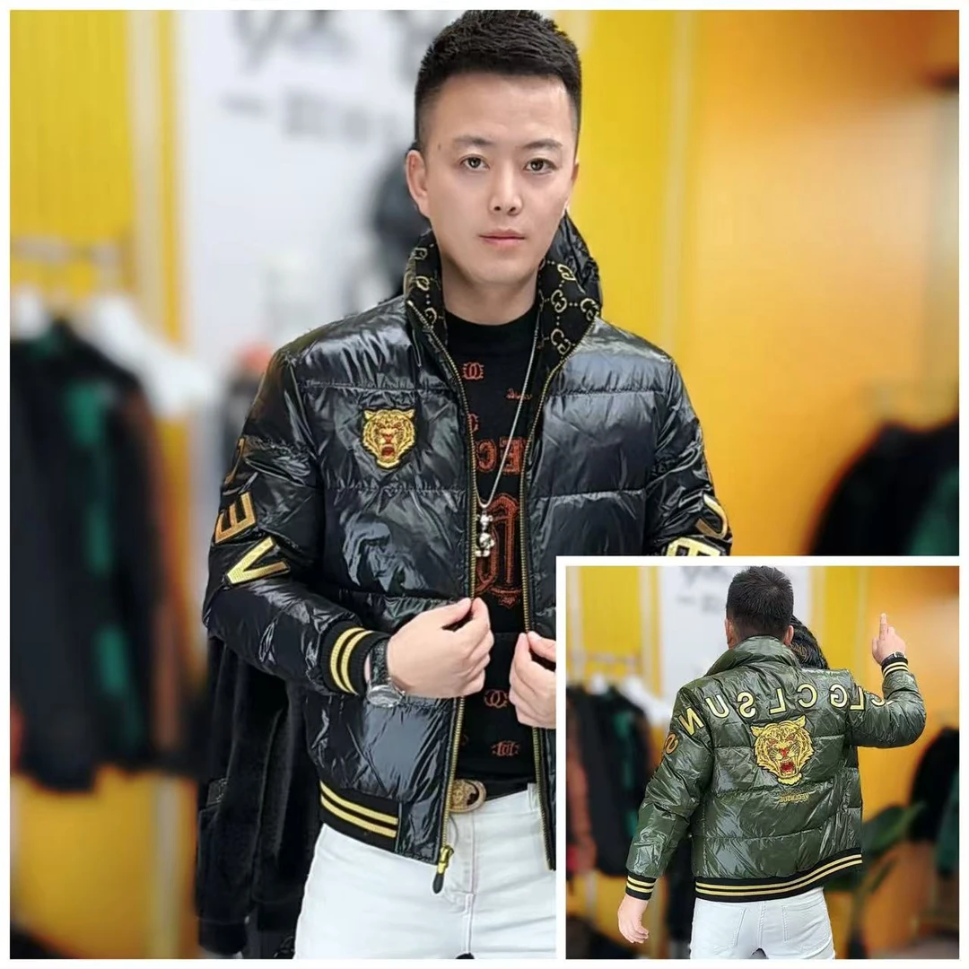 8393冬季新款时尚潮流男士立领提花刺绣羽绒服