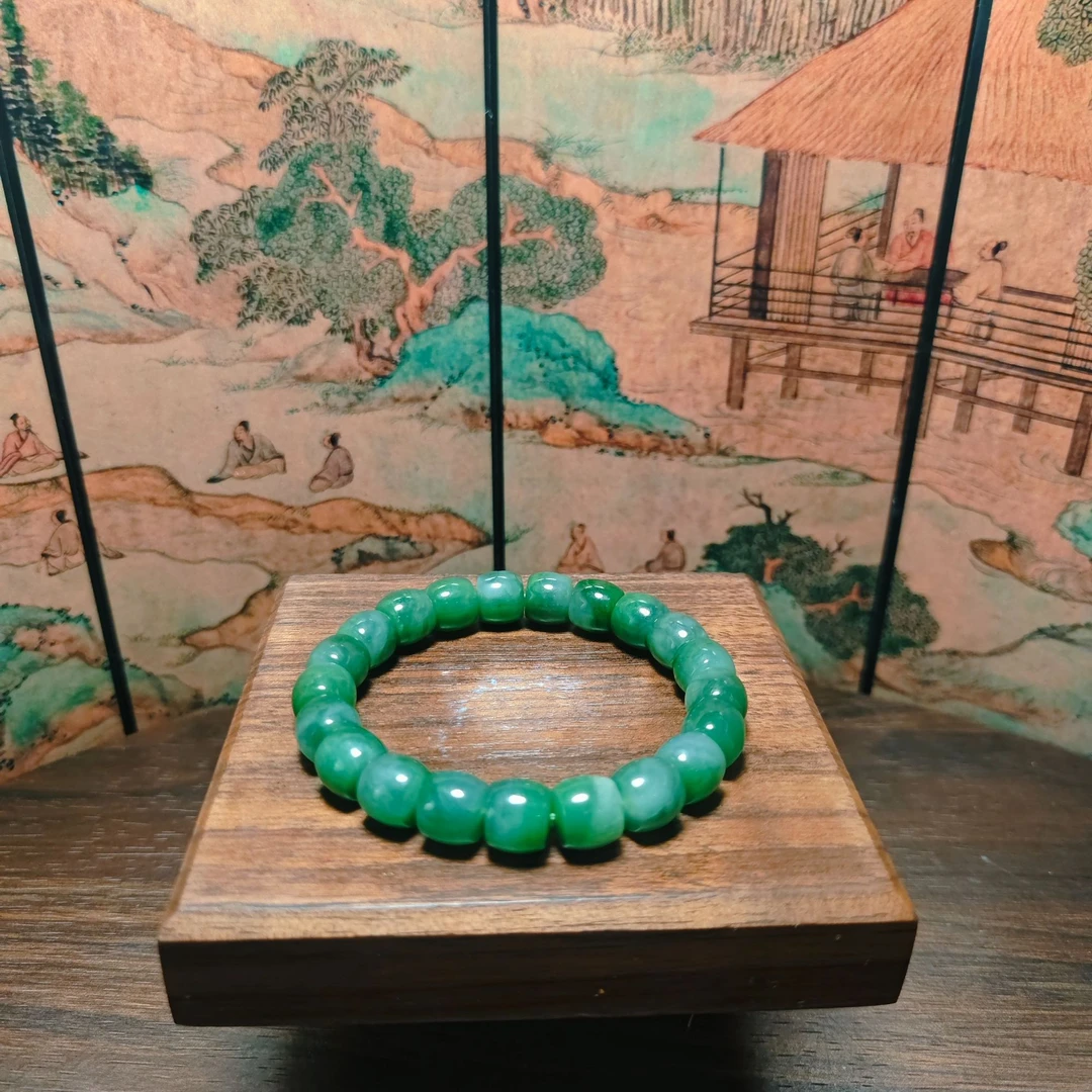 E和田玉碧玉桶珠手串（卡10）0357