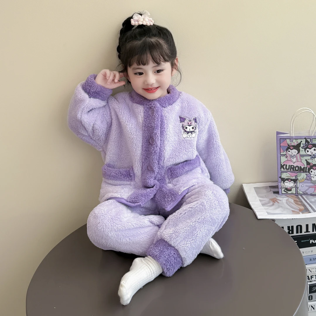 女童睡衣秋冬款珊瑚绒女孩2025新宝宝儿童家居服冬季开衫套装可爱