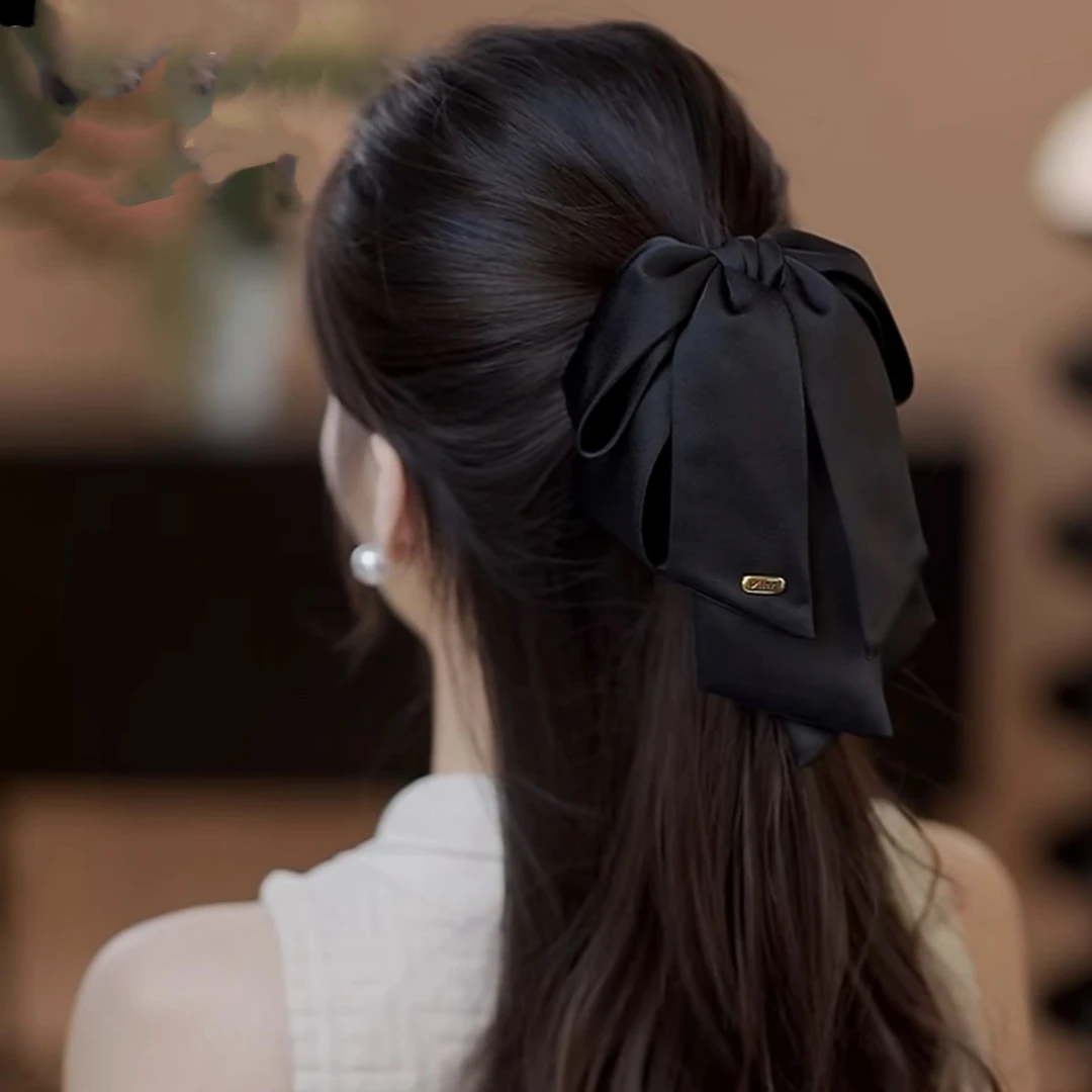 新款蝴蝶结风韩范缎面高颅顶发饰头饰高级感后脑勺盘发马尾夹抓夹