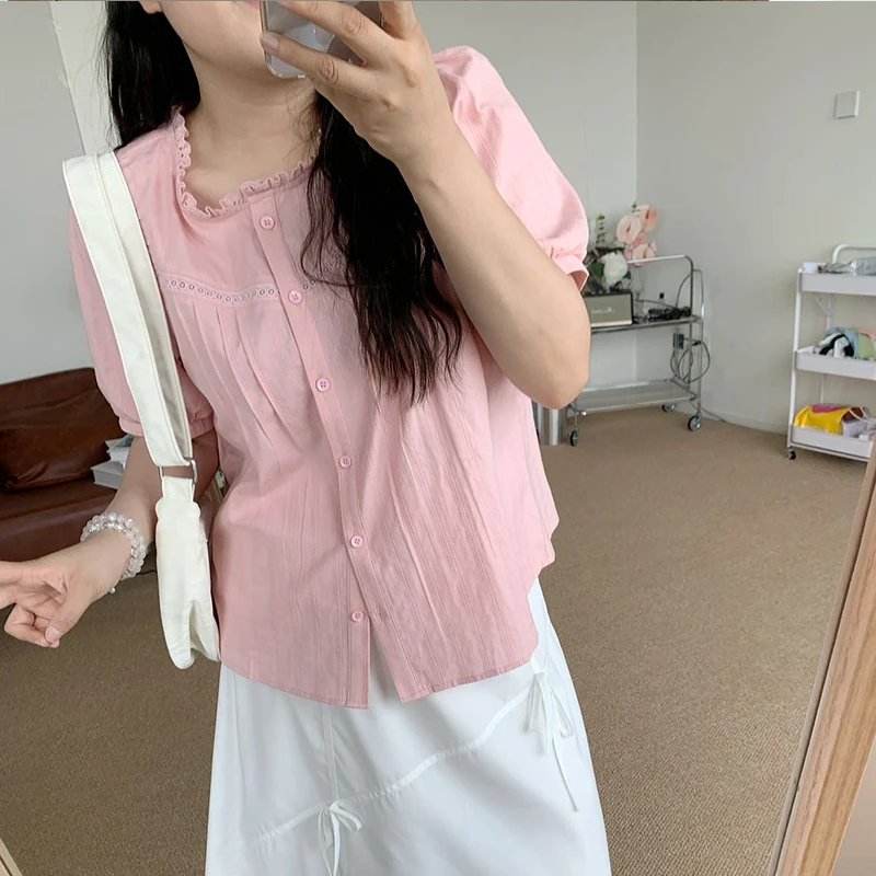 【C】韩系气质高级感小众百搭甜美短袖衬衣   3065