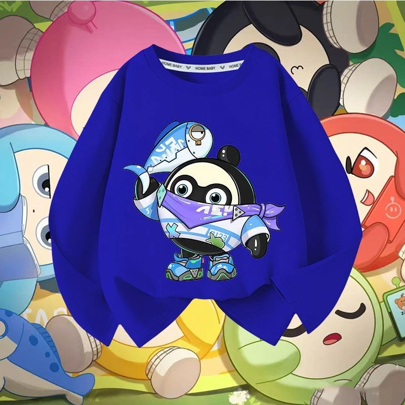 蛋仔派对女童春秋装新款男童圆领纯色上衣儿童纯棉长袖衣服新款潮