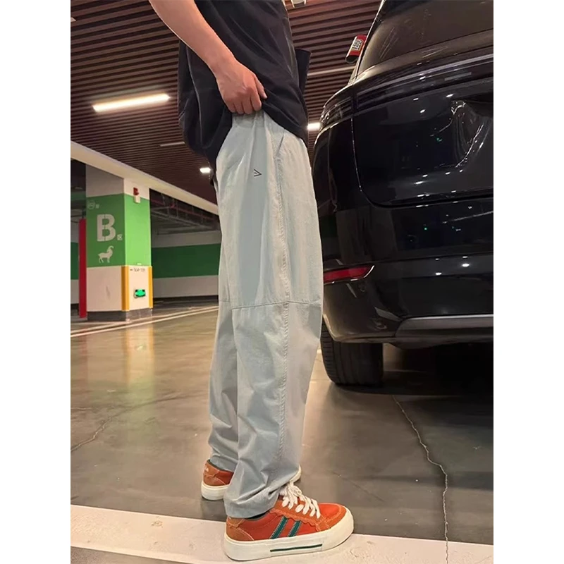 浅灰色锥型尼龙软壳工装裤男款美式机能三角标裤子户外速干休闲裤