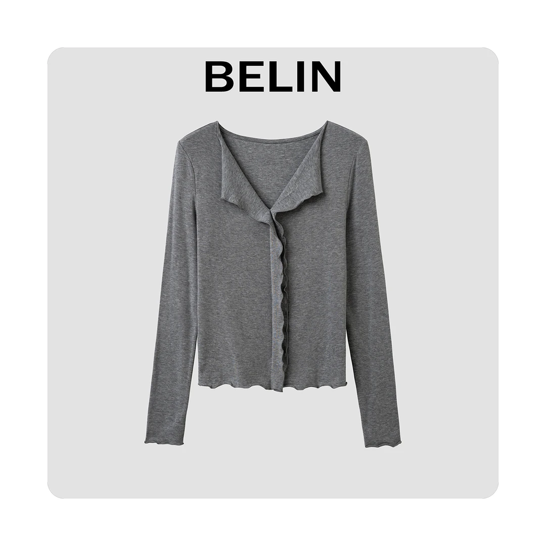 BELIN 法式天丝绵羊毛小花边柔软长袖T恤软糯亲肤上衣女秋季新款