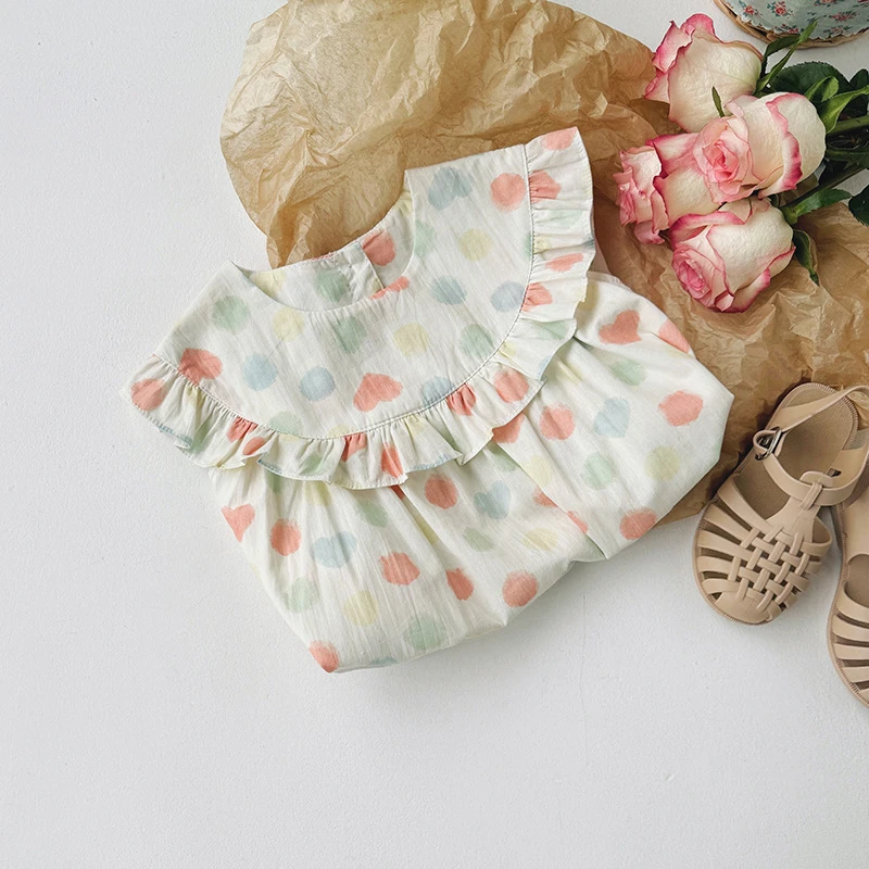 2025夏季新款童装彩色波点女童连衣裙韩版荷叶娃娃领儿童裙子甜美